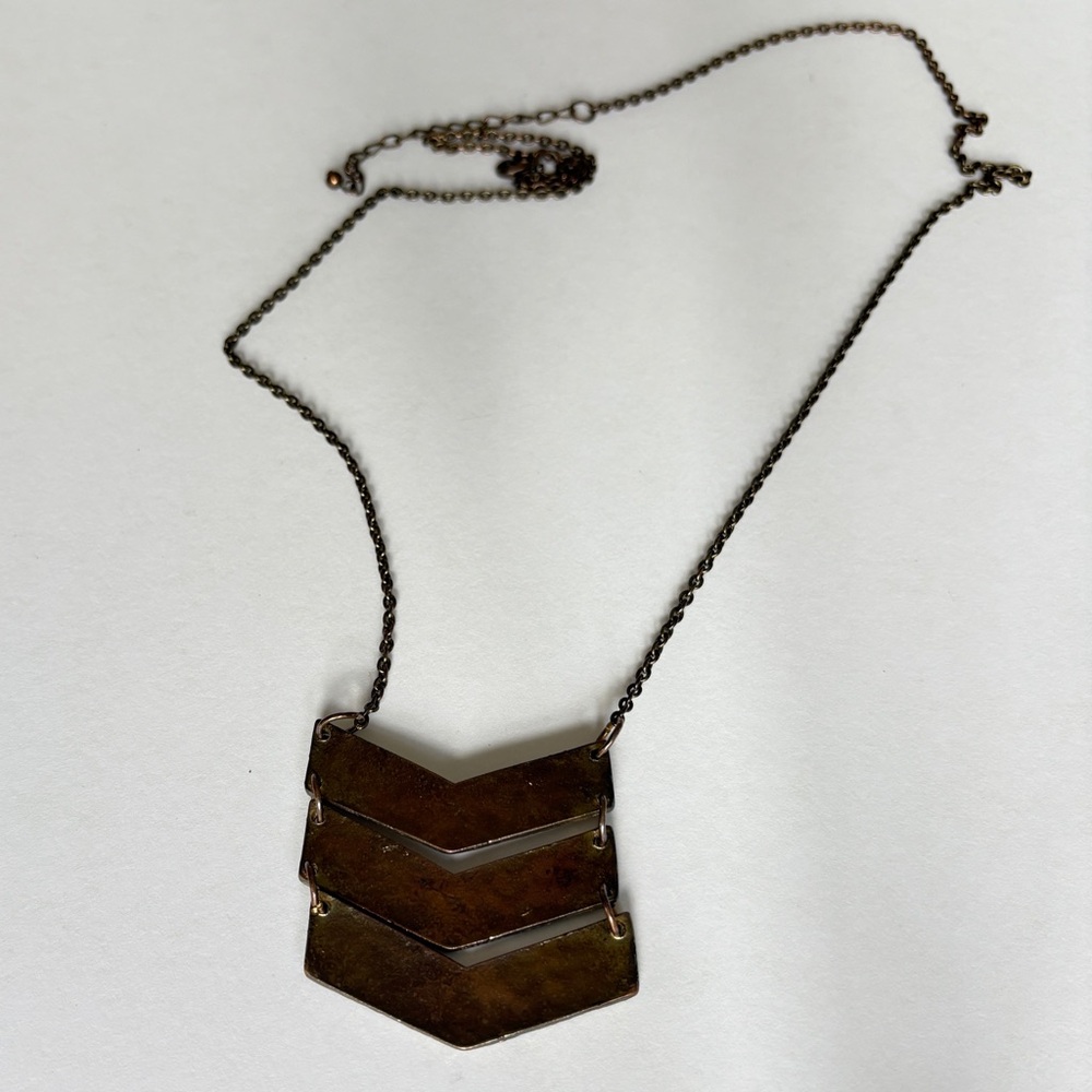 Vintage Art Deco Style Chevron Necklace – Brass Tone Geometric Pendant